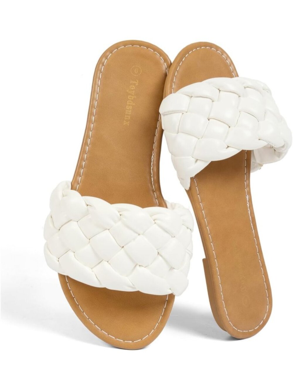 Women's White Summer Comfort Open-Toe Slip-On Lightweight Beach Flats Sandals